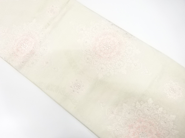 JAPANESE KIMONO / ANTIQUE FUKURO OBI / SILK / WOVEN FLOWER TATEWAKU PATTERN